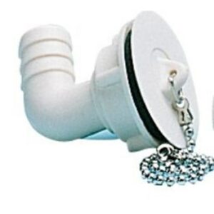 Desagüe acodado con tapon y cadenilla de Ø 25 mm a Ø 20 mm