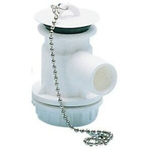 Desagüe sifón acodado con tapón y cadena - Diametro de 31 mm a salida de 25 mm